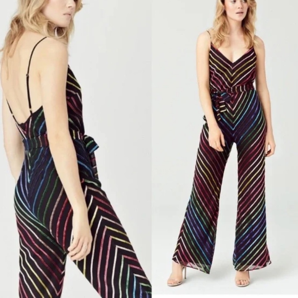 Amanda Uprichard Lula Velvet in Iris Stripe Jumpsuit